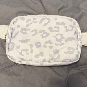 White and Gray Leopard Print Belt Bag